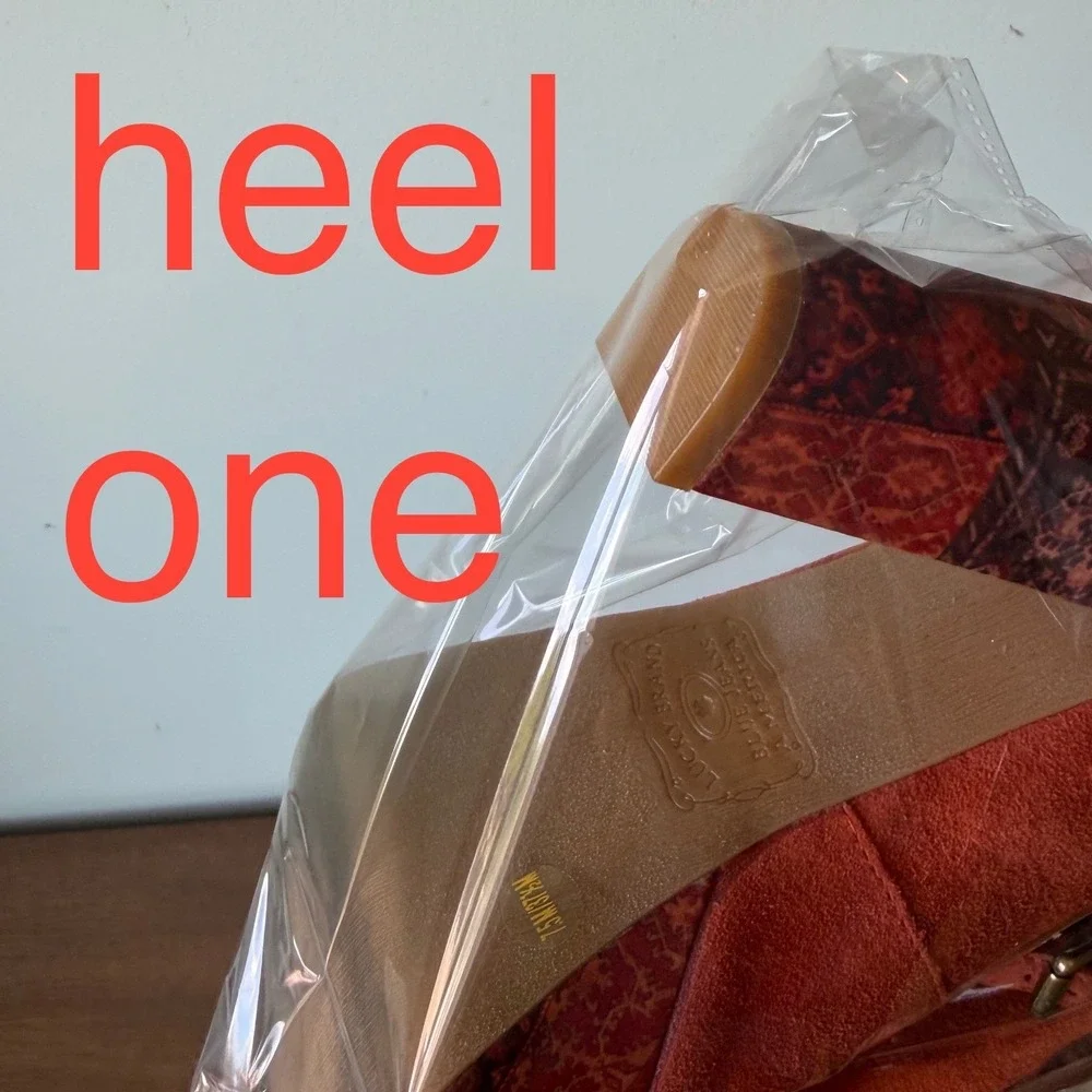 Lucky Brand 7.5 Suede Orange Paisley Open Toe Mary Jane Platform Pump Y2K Boho